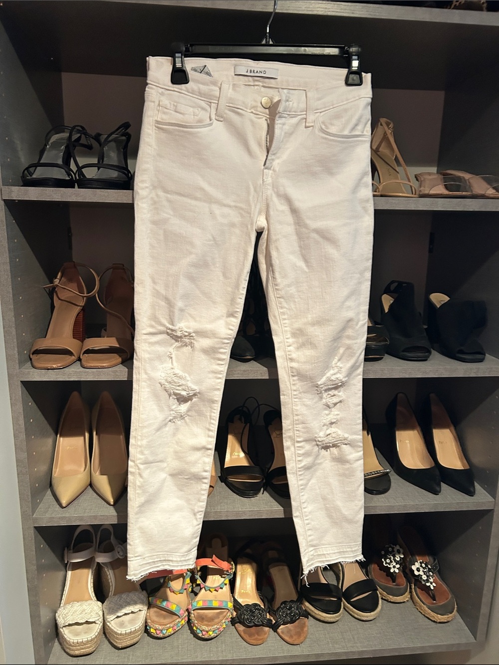 J Brand White Distressed Skinny Jeans